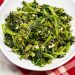 Overhead view of a bowl of garlicky broccoli rabe.