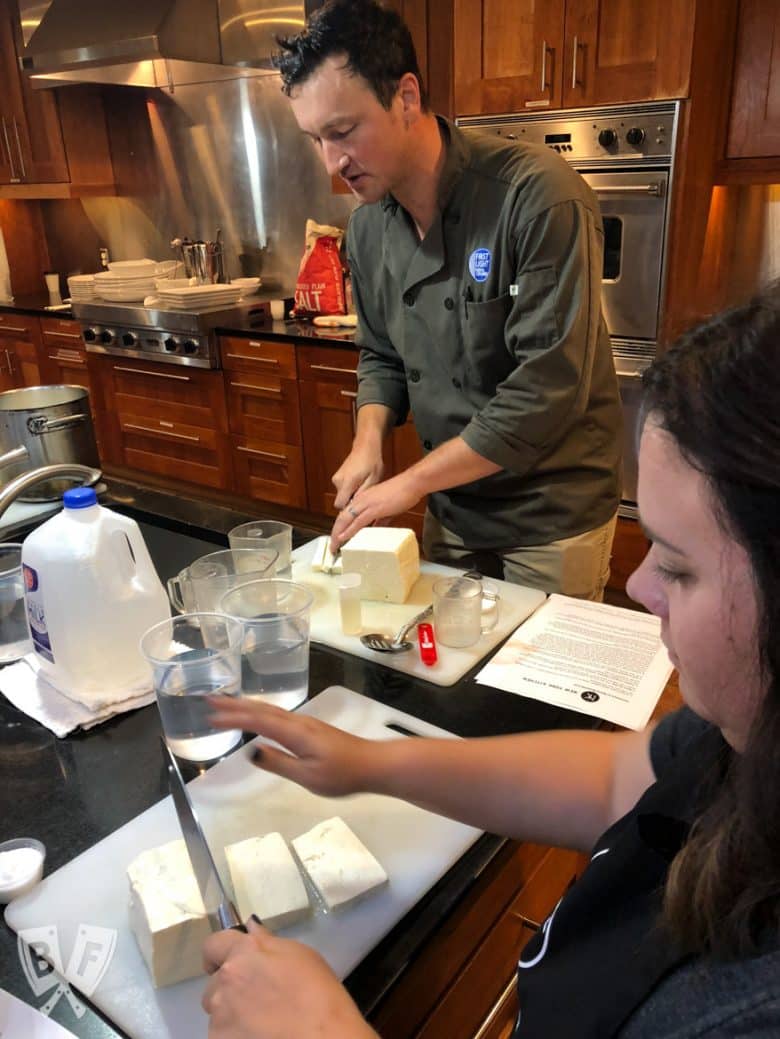 Fresh mozzarella making class in progress.