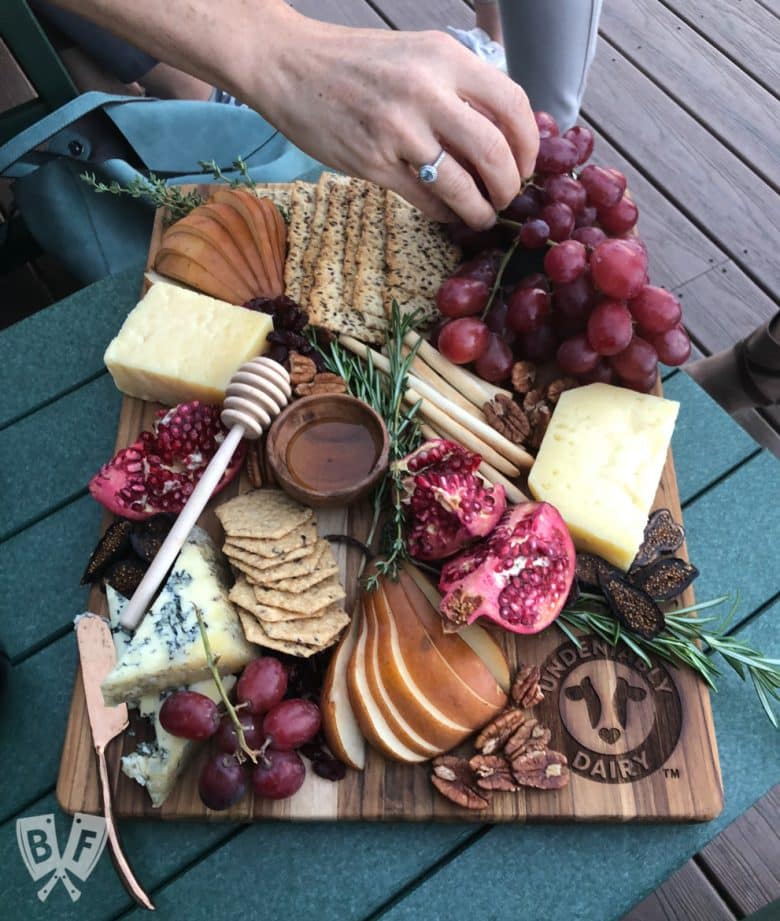 Overhead view of a beautiful fall cheese board.