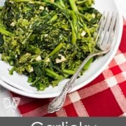 Overhead view of a bowl of garlicky broccoli rabe.