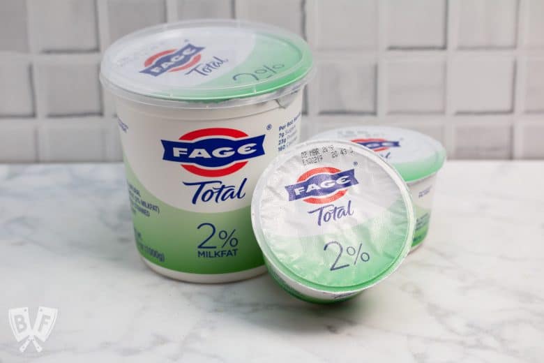 3 containers of Greek yogurt.