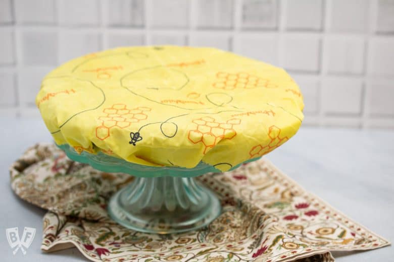 Pie plate covered with beeswax wrap.