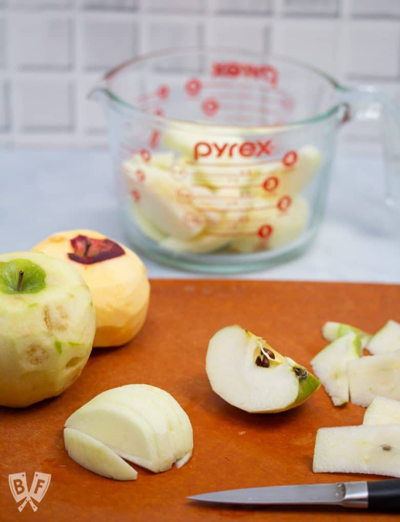 Apples being sliced for Dutch apple pie