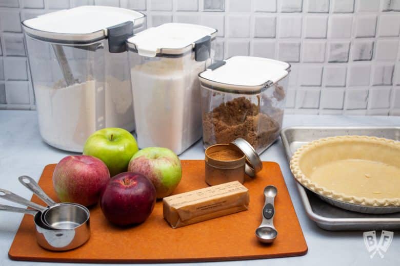 Ingredients for Dutch apple pie with a pie