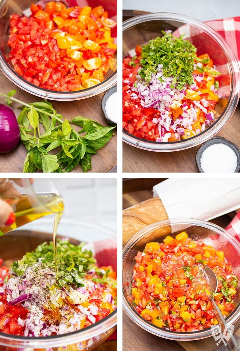 Steps for making Italian bruschetta mixture