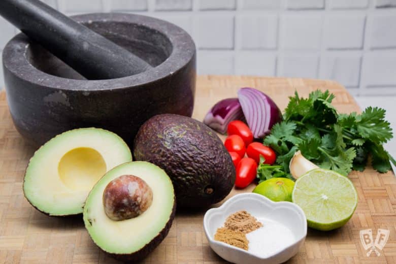 Ingredients for making restaurant-style guacamole.