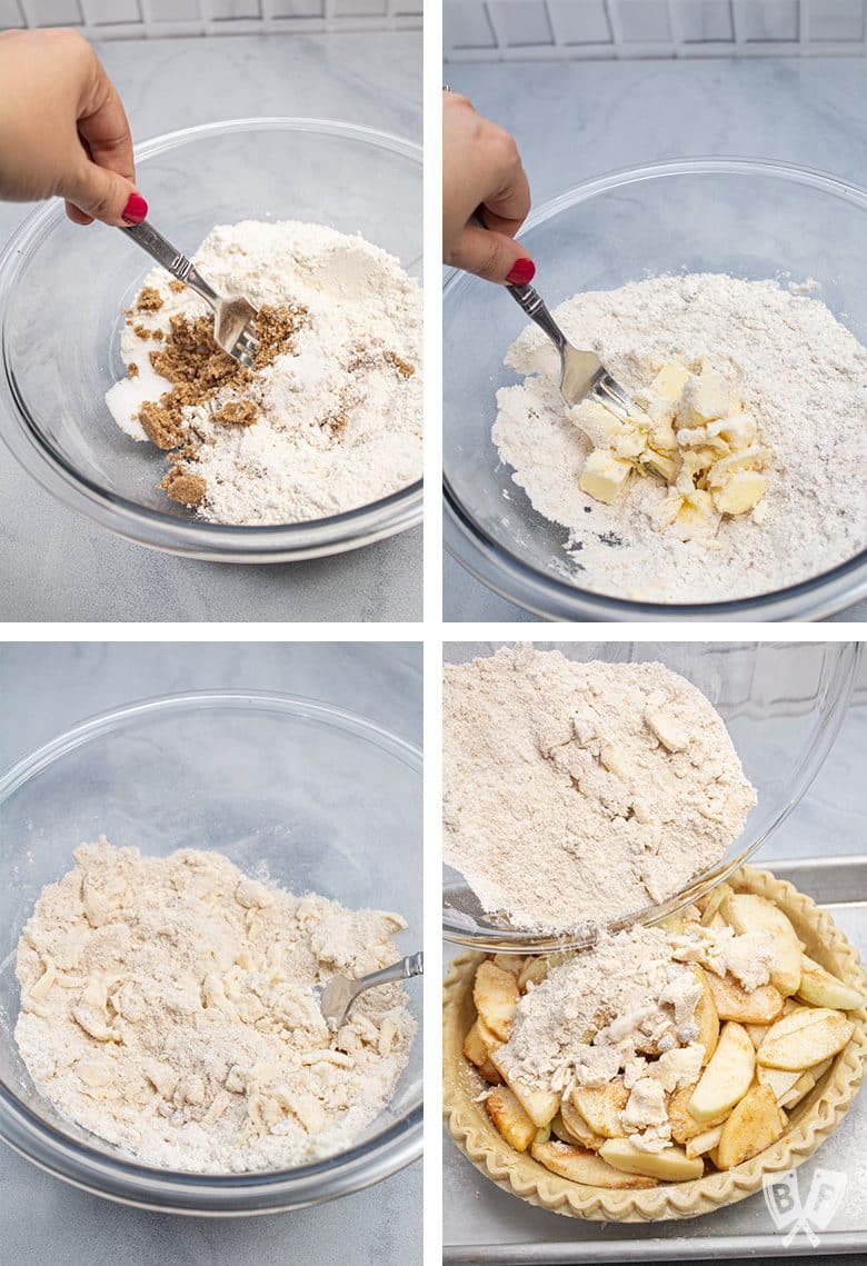 4 steps for mixing the topping for Dutch apple pie