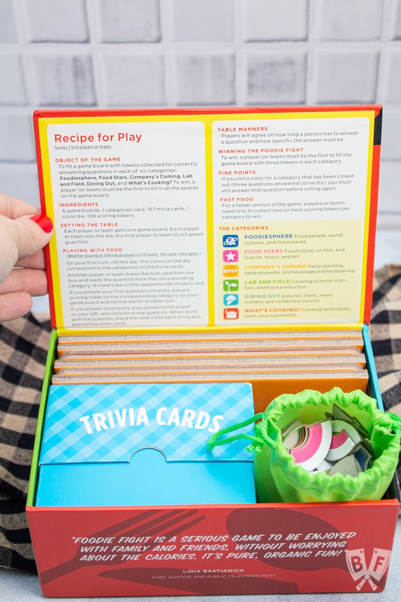 Opening the box for Foodie Fight trivia game