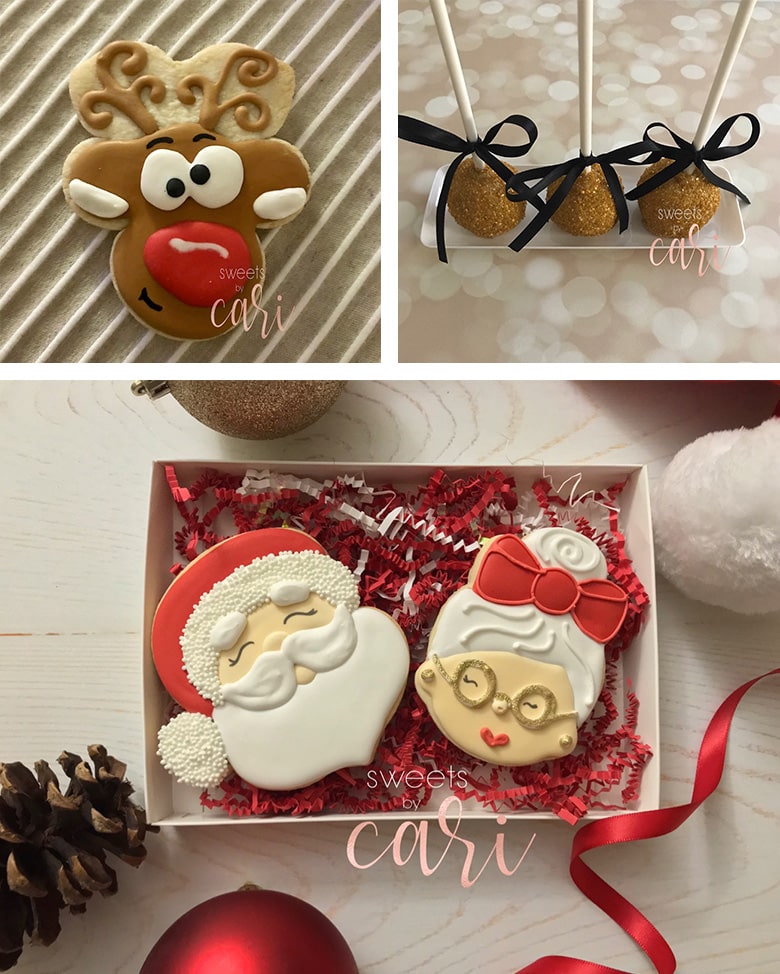 Collage of holiday cookies decorated by Sweets by Cari