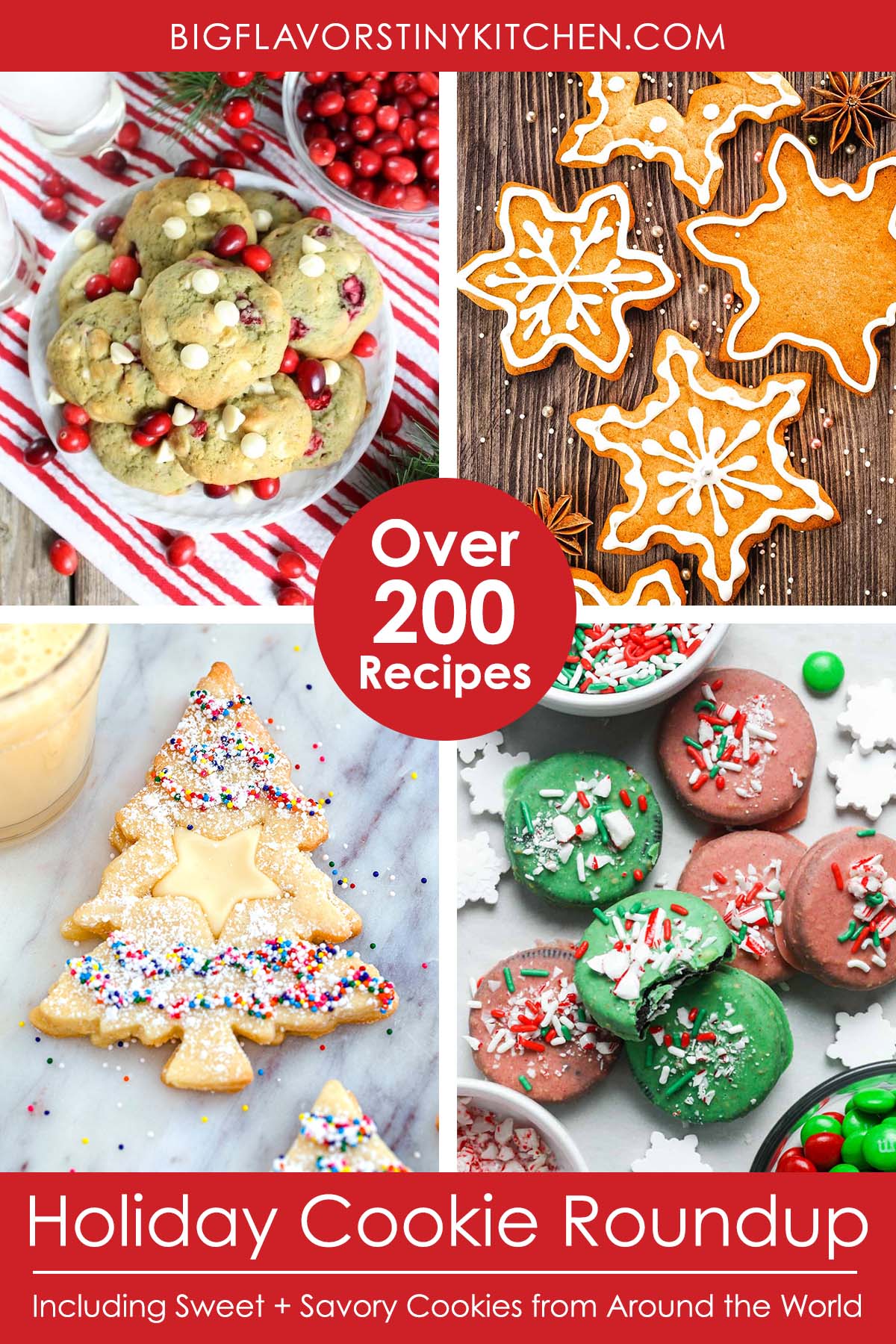 Collage of cookie images with text that reads, "Over 200 cookie recipes for the holidays".