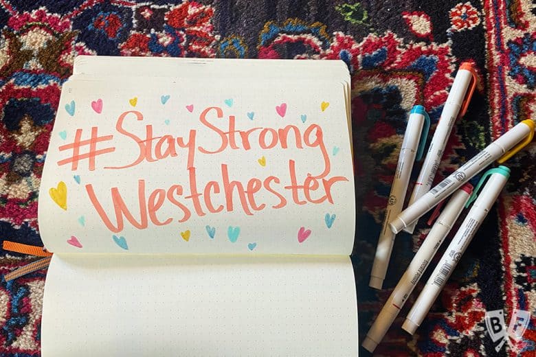 Notebook with #StayStrongWestchester written inside