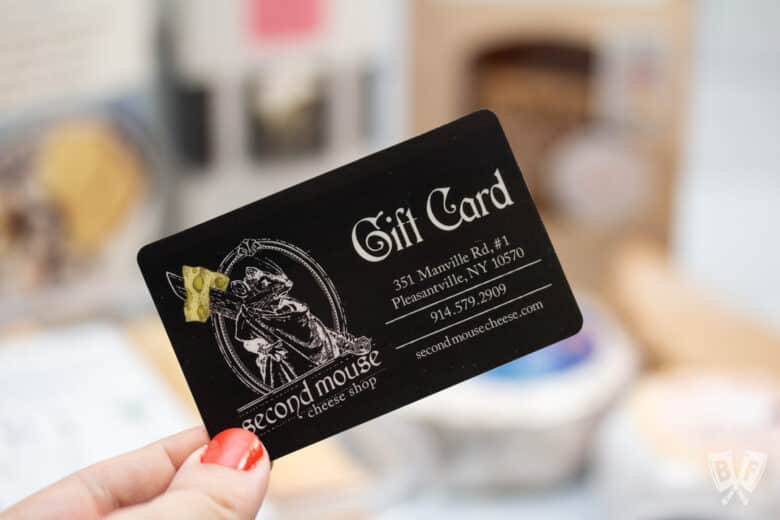 Gift card from Second Mouse Cheese Shop in Pleasantville, NY.