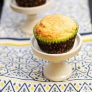 Sweet corn muffins on top of muffin stands.