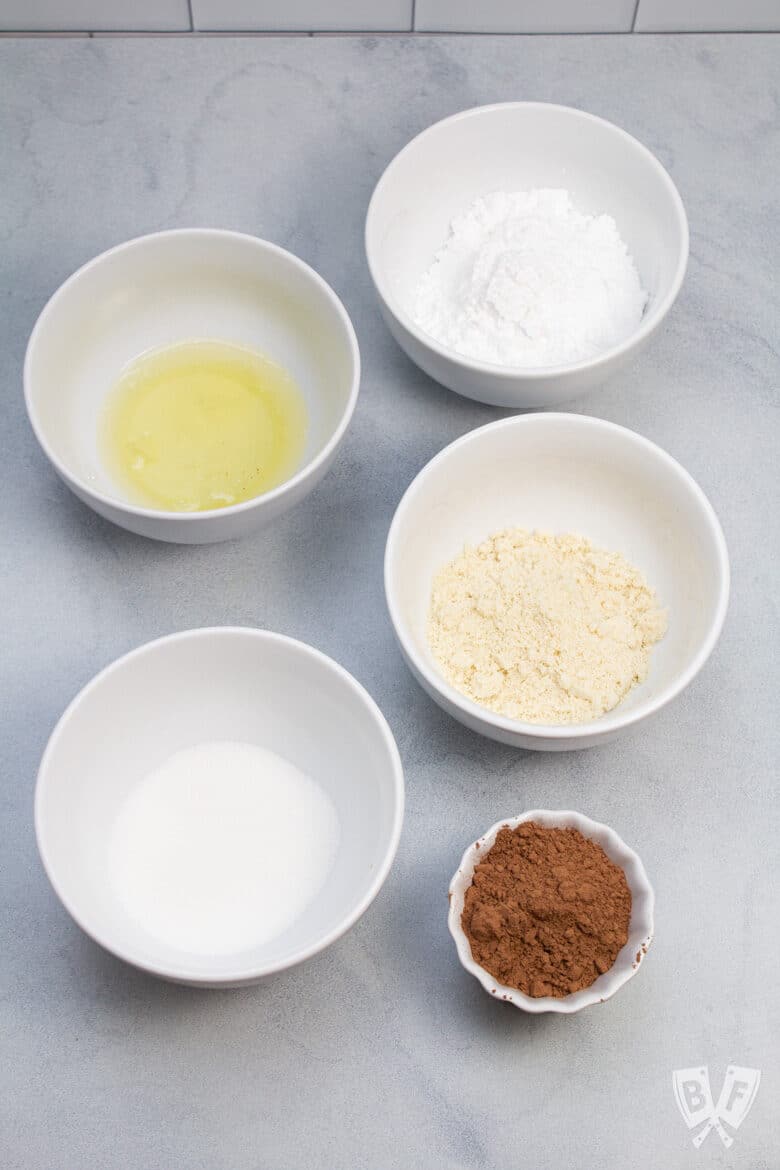 Overhead view of ingredients laid out for macarons.