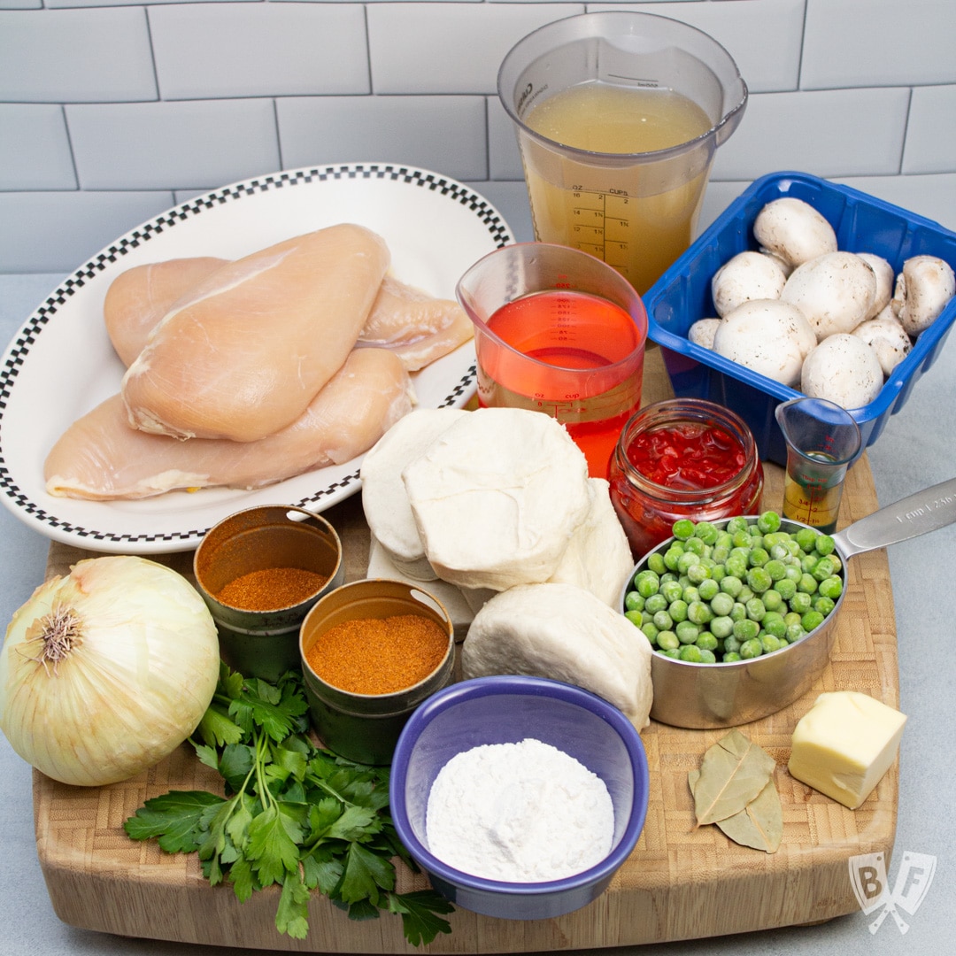 Ingredients ready to make chicken a la king.