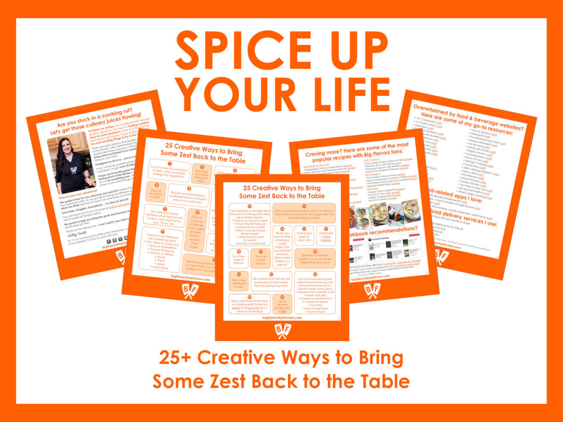 Collage of printable PDF pages with text that says Spice Up Your Life: 25+ Creative Ways to Bring Some Zest Back to the Table.
