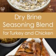 Bowl of dry brine seasoning mix and a platter of roast turkey.