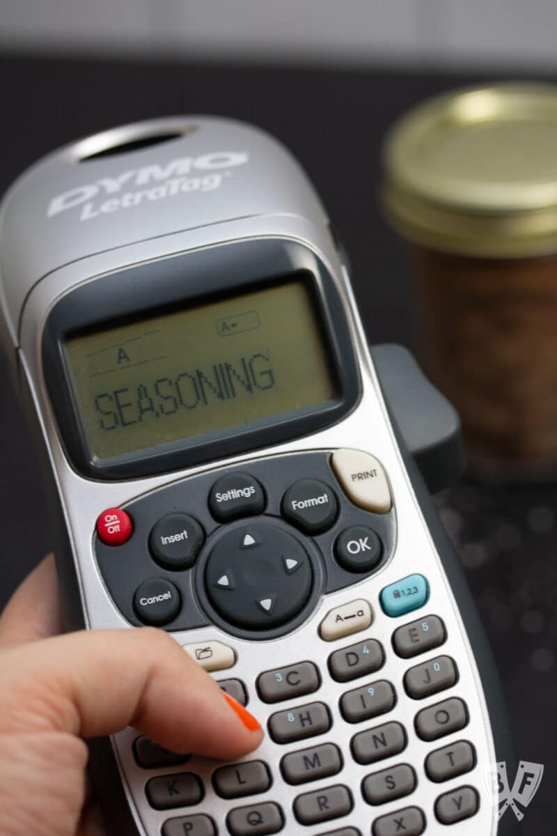 Label maker with the word seasoning typed out.