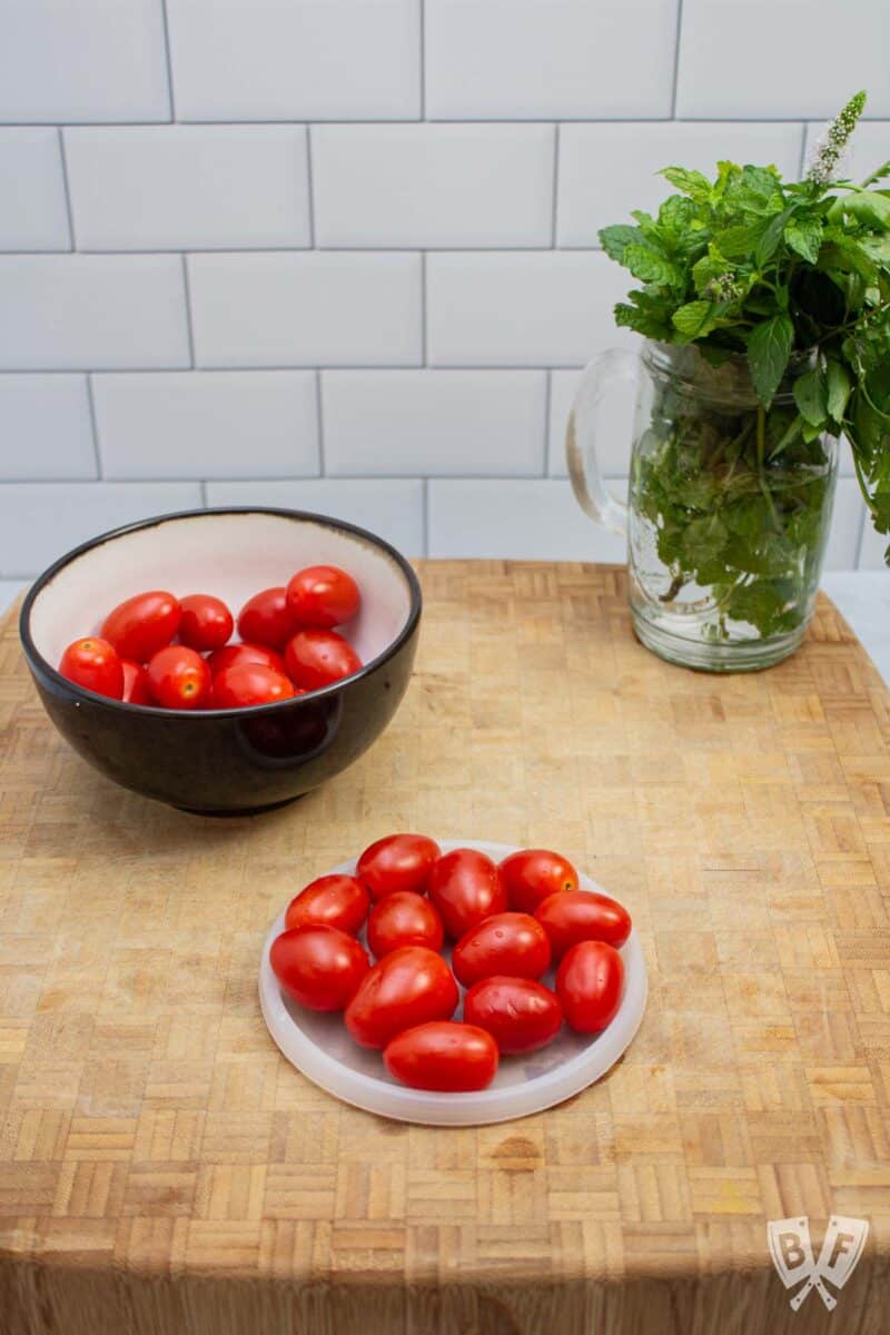 Tomatoes and fresh herbs.