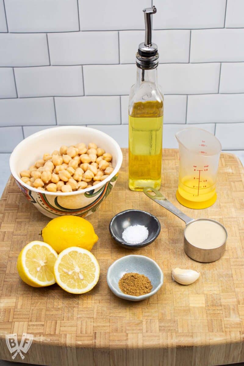 Ingredients ready to make homemade hummus.