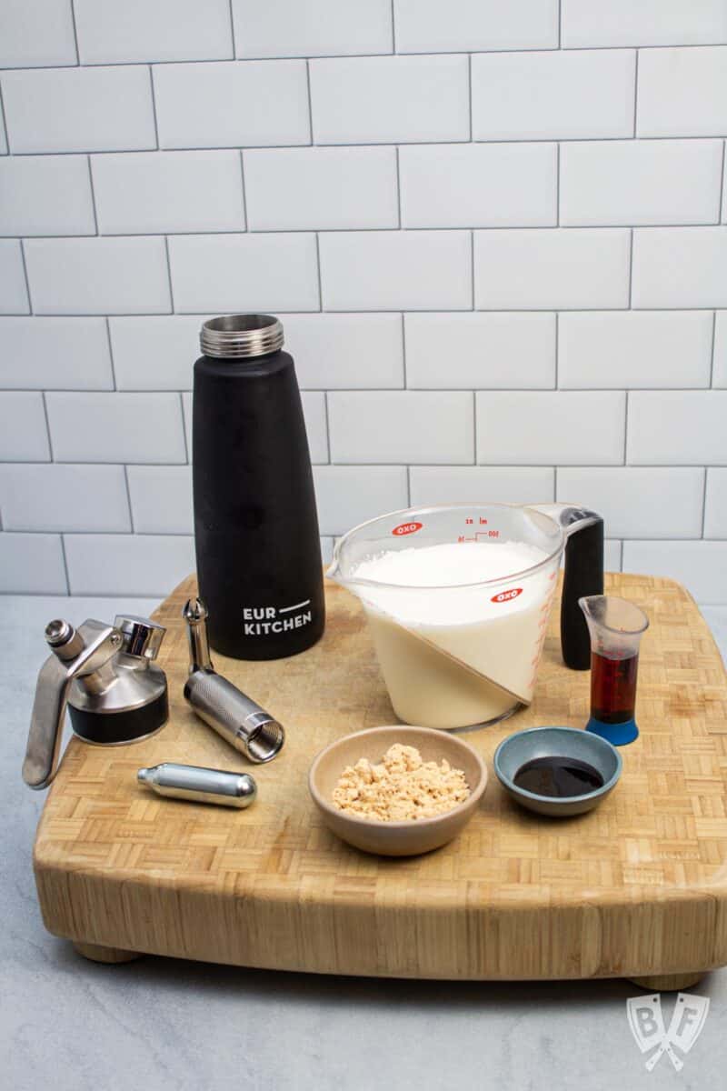 Ingredients ready to make peanut butter maple whipped cream.