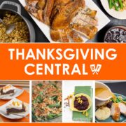 Collage of Thanksgiving recipe images with text that reads, "Thanksgiving Central: Recipes, tips, + more for your holiday table".