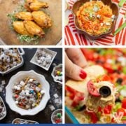 Collage of images of party food with text that reads, "Over 115 of Our Best Game Day Party Recipes".