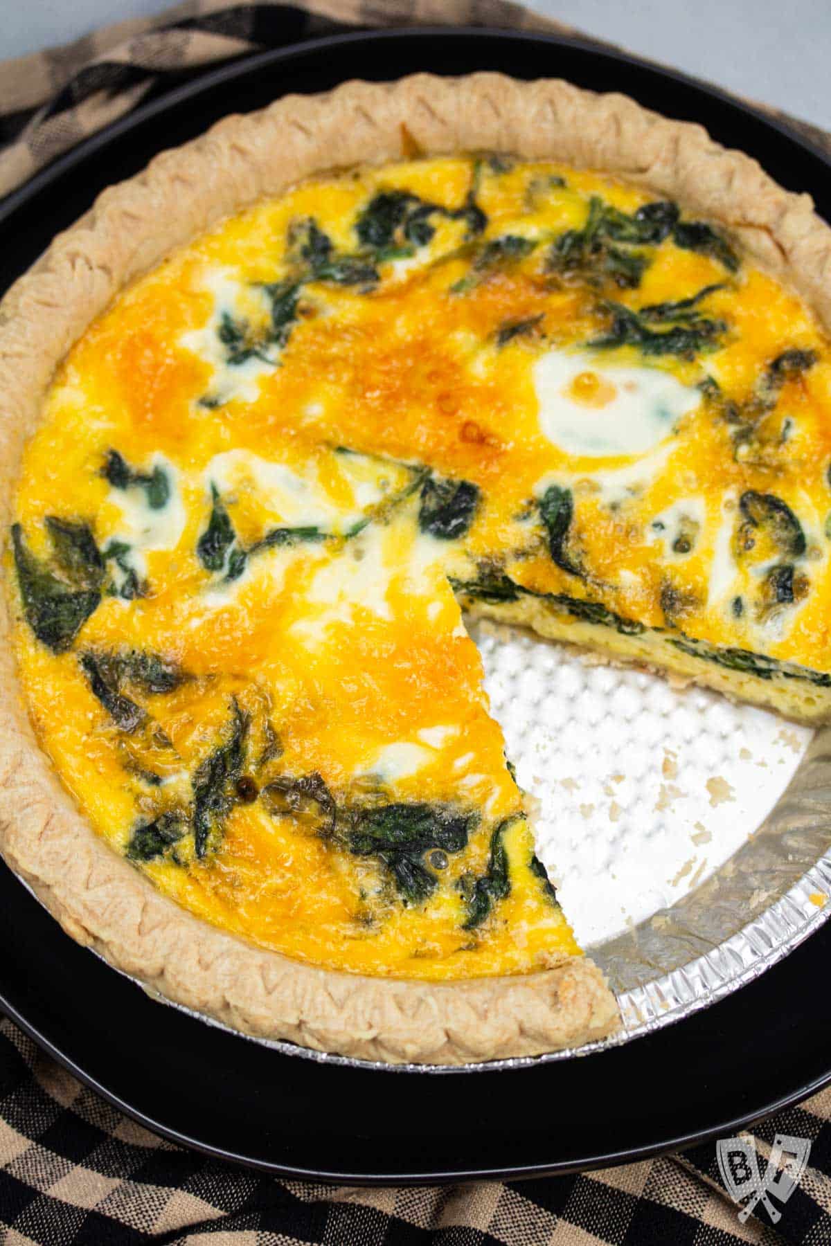 Baby Spinach and Cheddar Quiche Made with Fresh Spinach