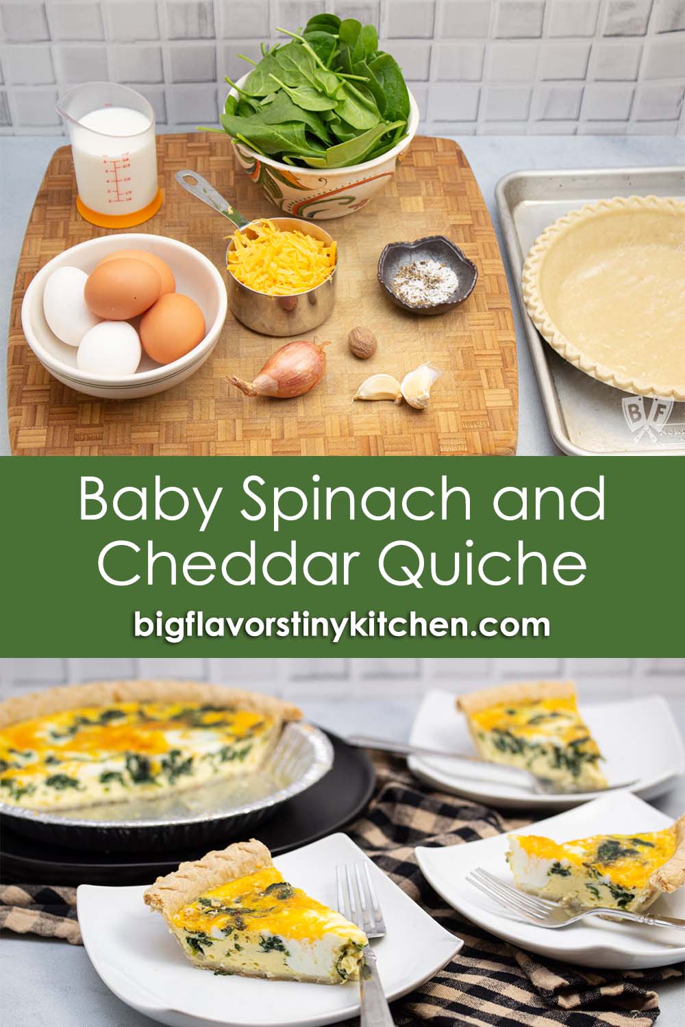 Baby Spinach and Cheddar Quiche Made with Fresh Spinach