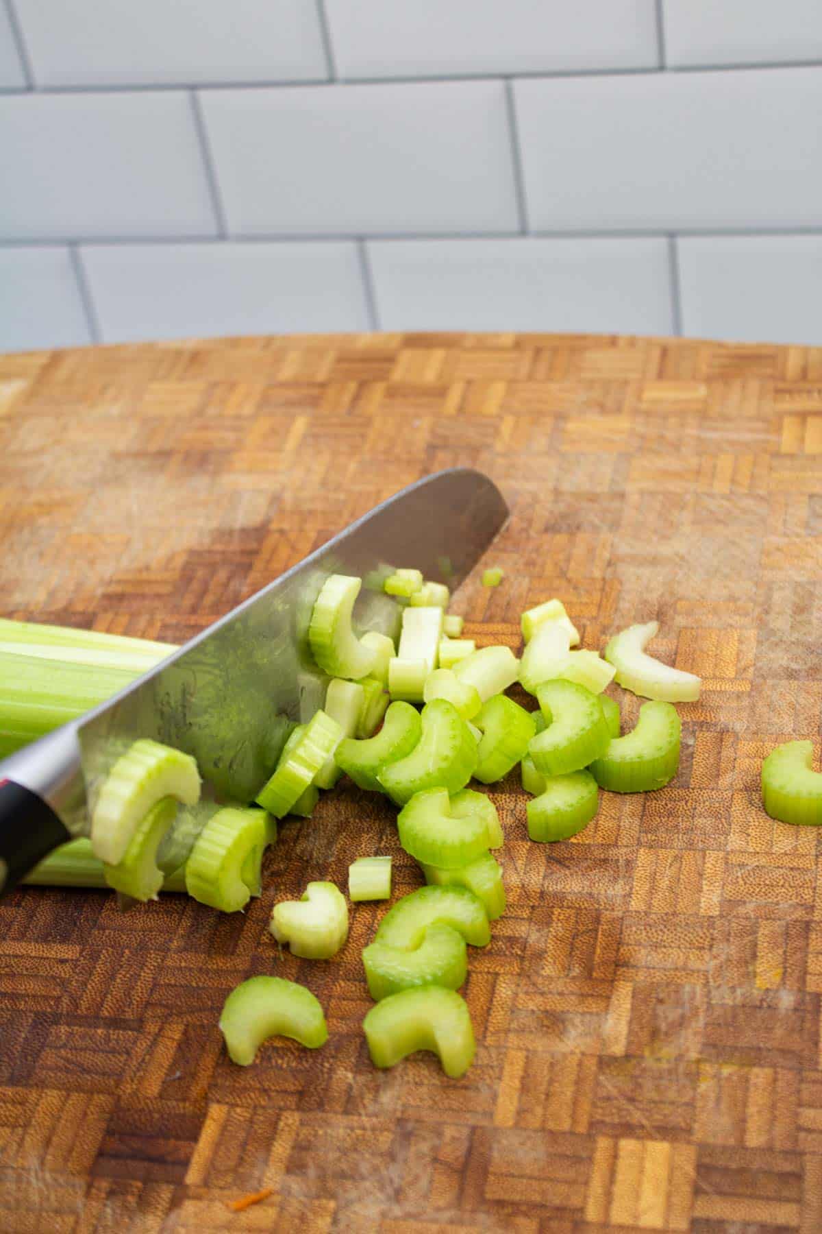 Slicing celery.