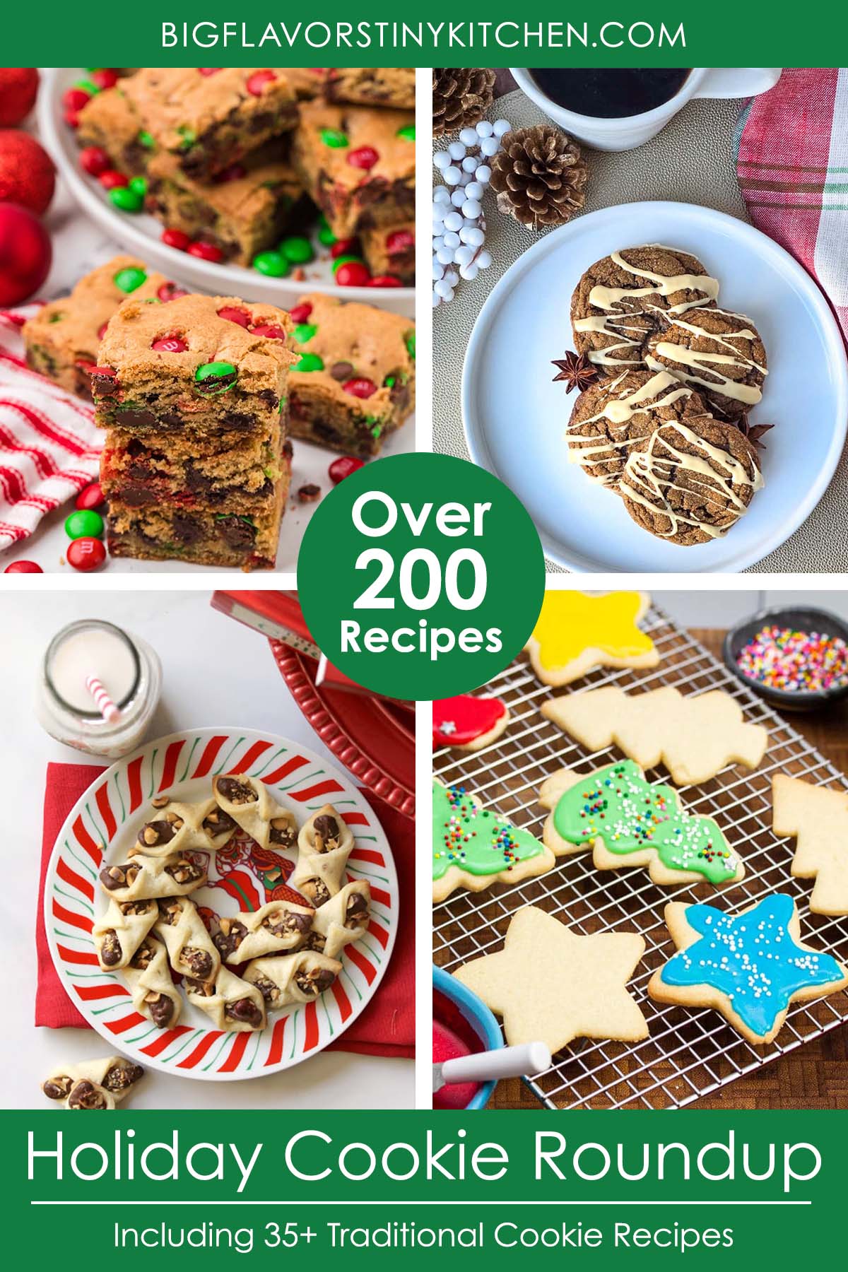 Collage of cookie images with text that reads, "Over 200 cookie recipes for the holidays".