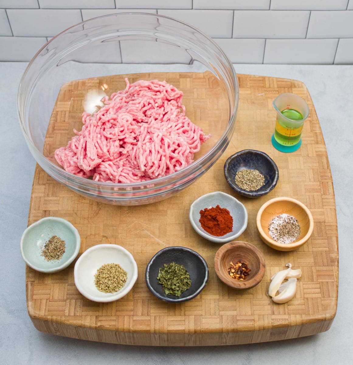 Ingredients to make breakfast sausage patties.