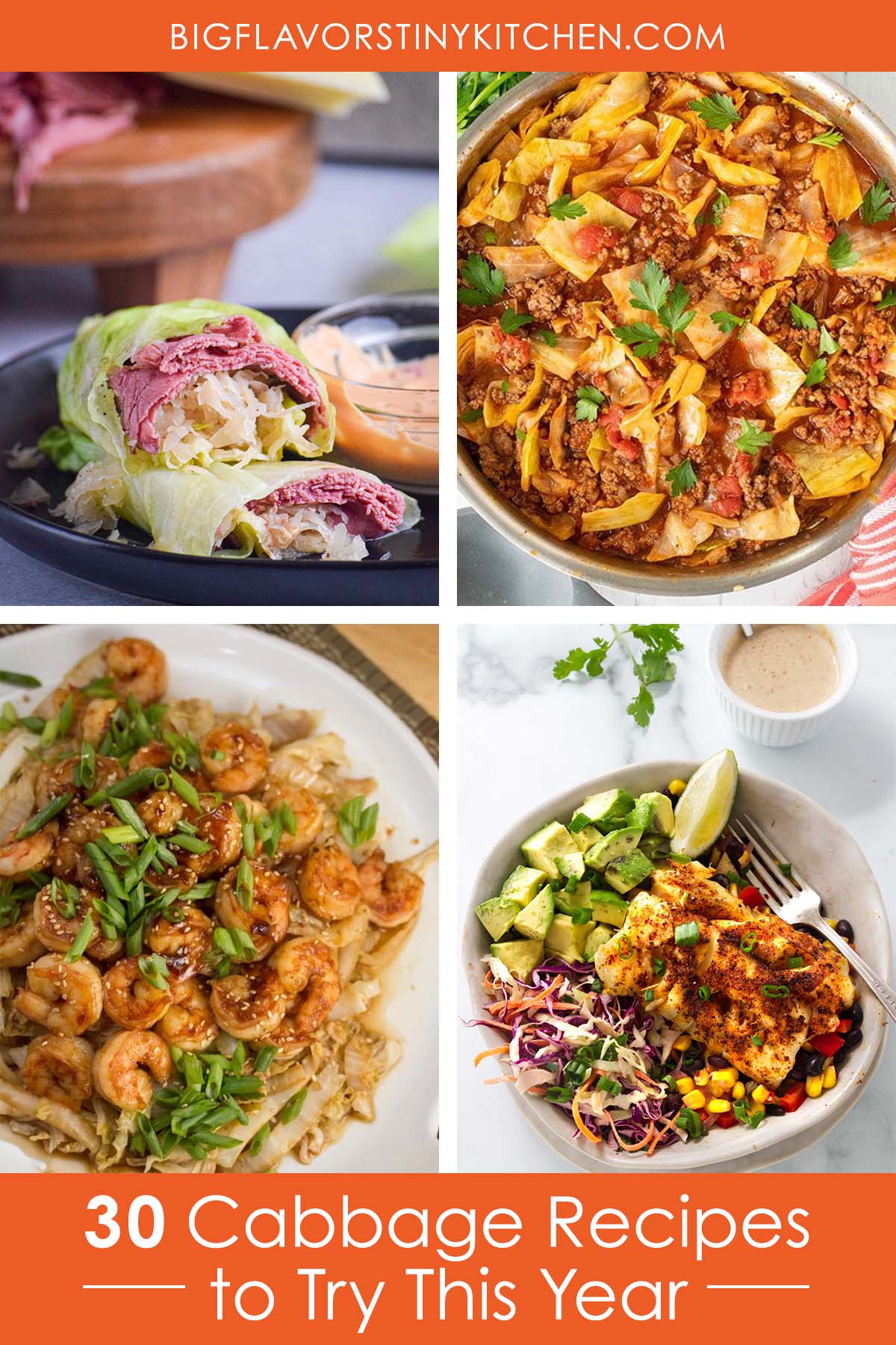 Cabbage recipe images with text that reads, "30 cabbage recipes to try this year".