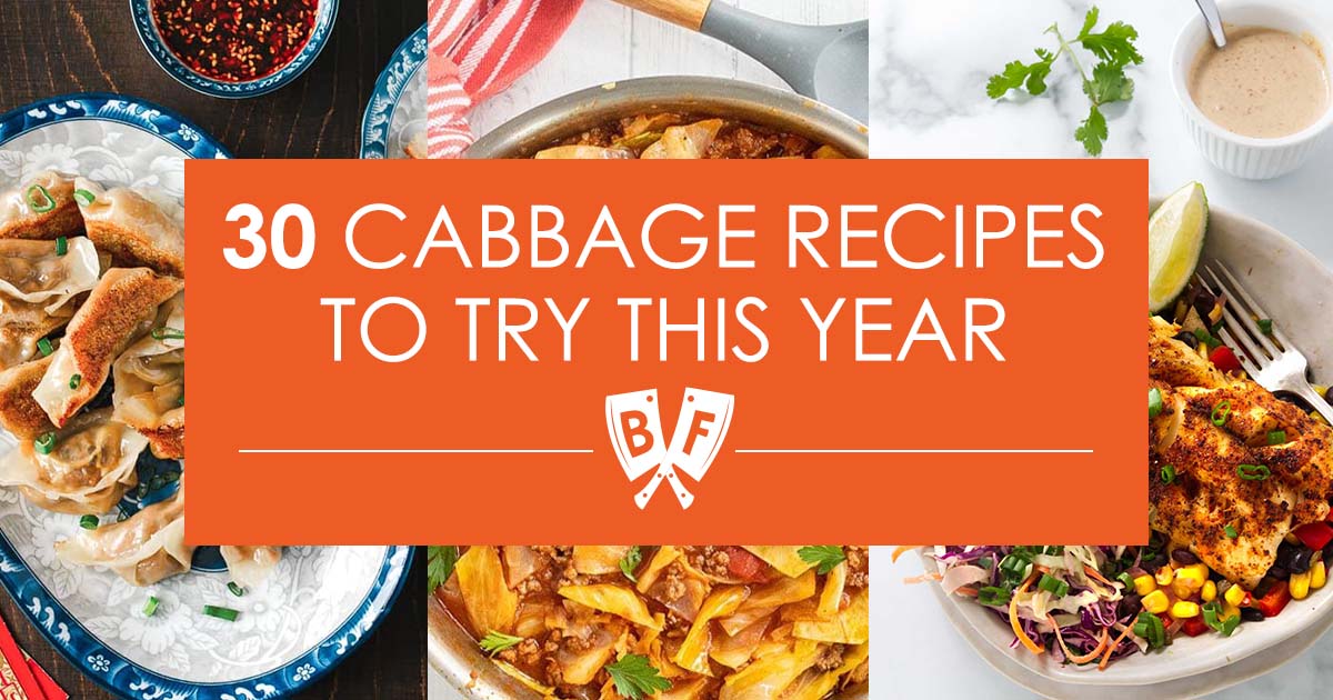 Cabbage recipe images with text that reads, "30 cabbage recipes to try this year".