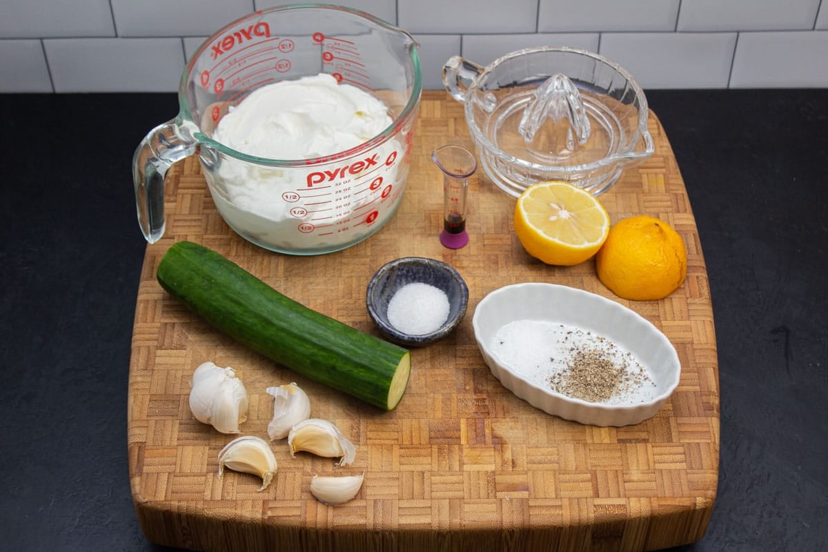 Ingredients ready to make Greek tzatziki.