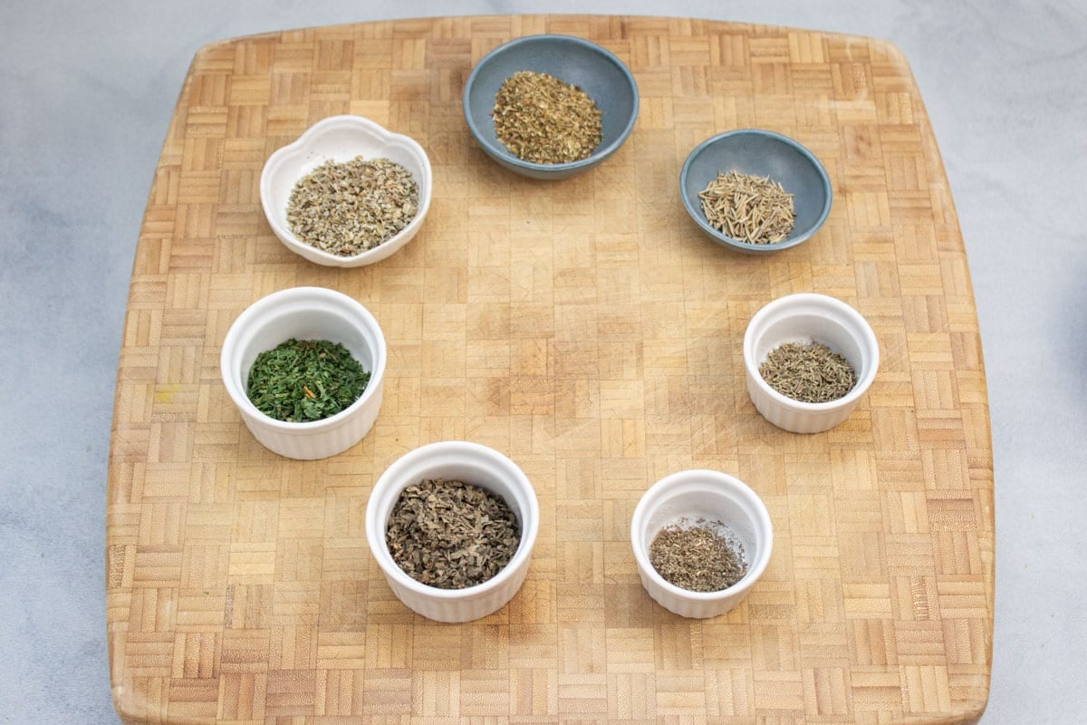 Ingredients ready to make an Italian seasoning blend.