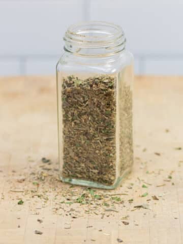 Jar of homemade Italian seasoning blend.