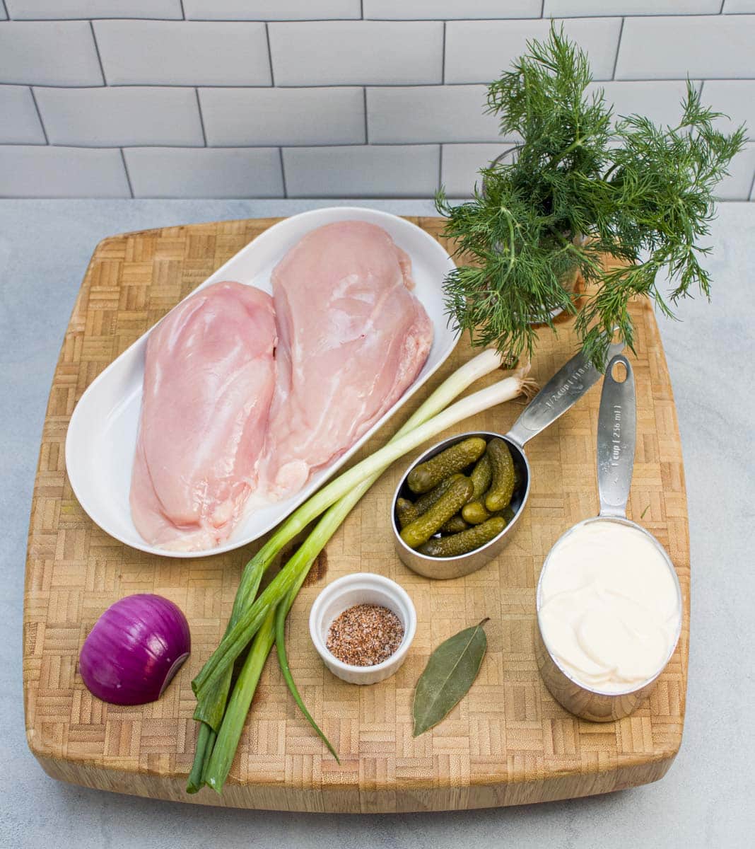 Ingredients to make dill chicken salad.
